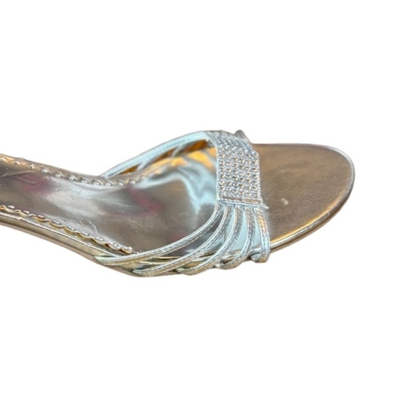 Lava Silver Sandals with Rhinestones Size 11 Silver Strappy Heels w/ Ankle Strap - Picture 4 of 12